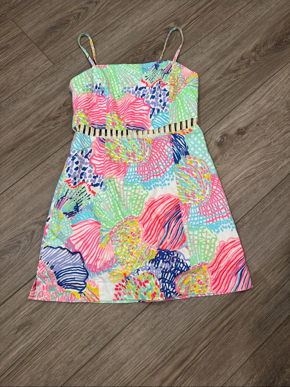 Lilly Pulitzer Neon Floral Print See Thru Striped-Waist Mini Dress/Skort